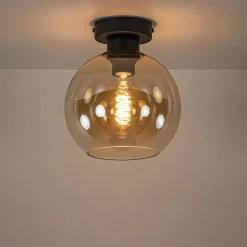 Straluma Plafondlamp zwart met amber glas 20 cm></noscript> Plafondlampen|Klassieke Verlichting