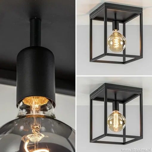 Straluma Plafondlamp zwart open frame> Woonkamerlampen|Slaapkamerlampen