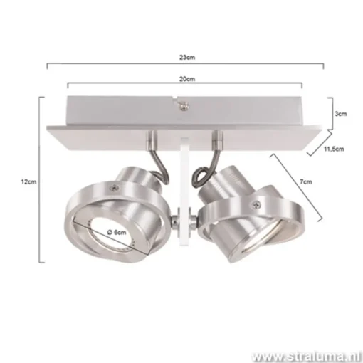 Straluma Plafondspot Quatro 2L alu led incl.gu10> Plafondlampen|Wandlampen