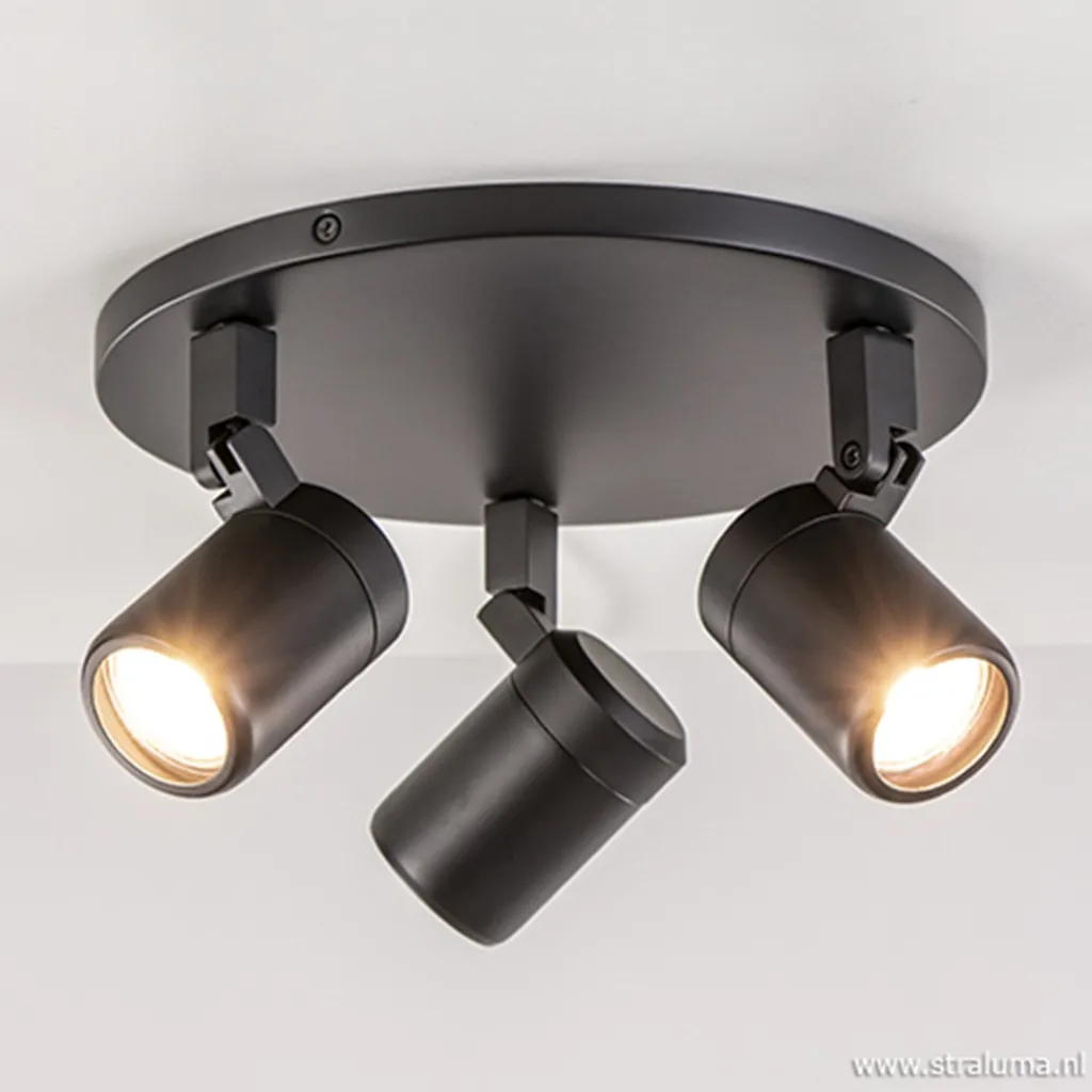 Straluma Plafondspot Rain 3L rond zwart IP44> Wandlampen|Opbouwspots