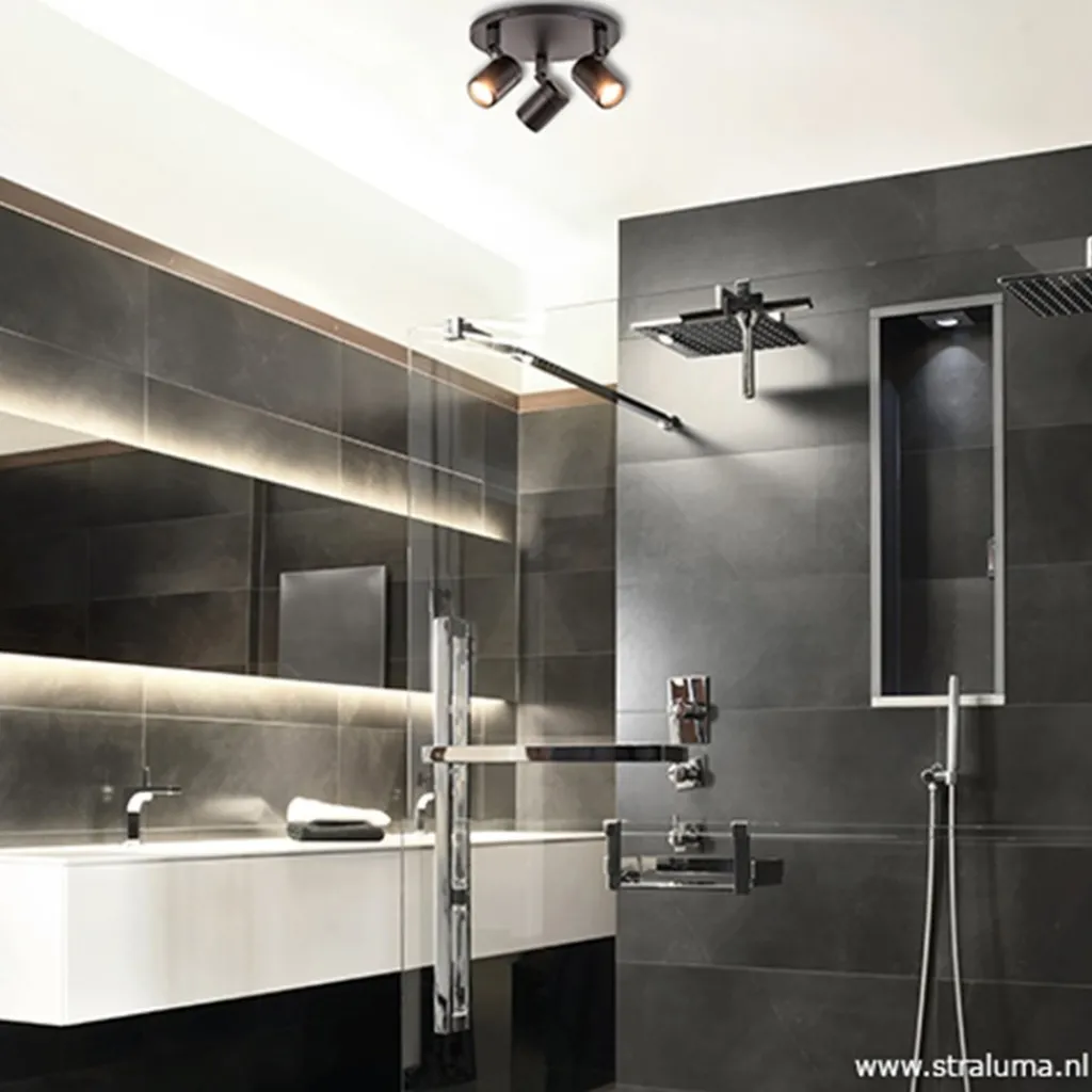 Straluma Plafondspot Rain 3L rond zwart IP44> Wandlampen|Opbouwspots