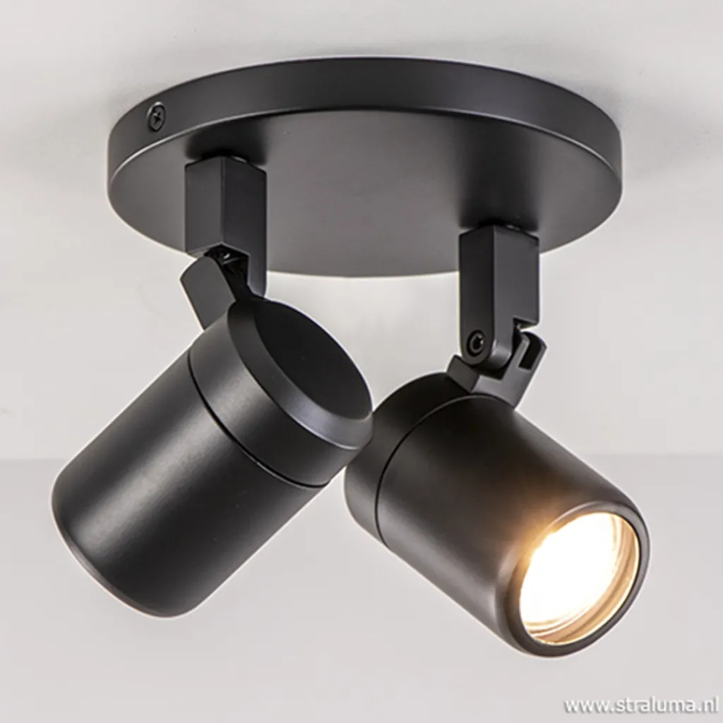 Straluma Plafondspot Rain 2L rond zwart IP44> Wandlampen|Opbouwspots