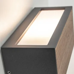 Straluma Rechthoekige buitenlamp donker grijs/hout></noscript> Wandlampen|Buitenlampen