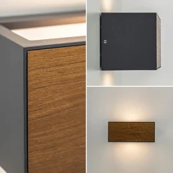 Straluma Rechthoekige buitenlamp donker grijs/hout></noscript> Wandlampen|Buitenlampen