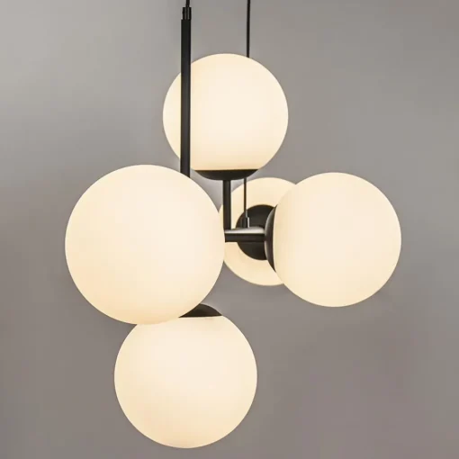 Straluma Retro eettafel hanglamp zwart met witte glazen bollen> Eettafellampen|Eetkamerverlichting