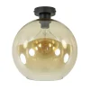 Straluma Retro plafondlamp zwart met amber glazen bol> Plafondlampen|Klassieke Verlichting