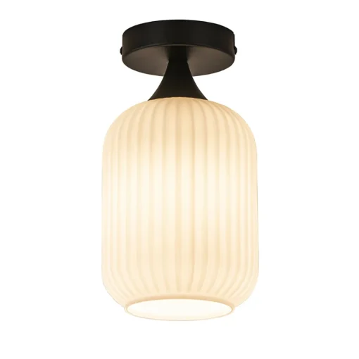 Straluma Retro plafondlamp zwart met wit glas> Plafondlampen|Retro Verlichting