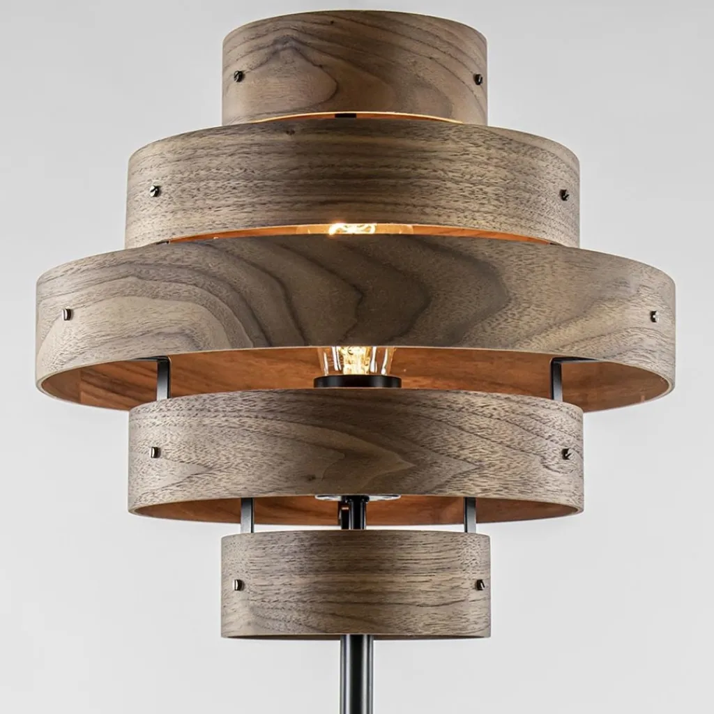 Straluma Retro vloerlamp zwart met walnoot houten kap> Woonkamerlampen|Slaapkamerlampen