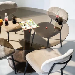 Straluma Ronde eetkamertafel bruin glas met mango houten poot><noscript><img width=