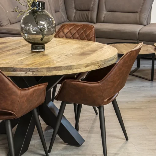 Straluma Ronde eettafel mangohout met zwarte poot Ø130 cm> Eettafels