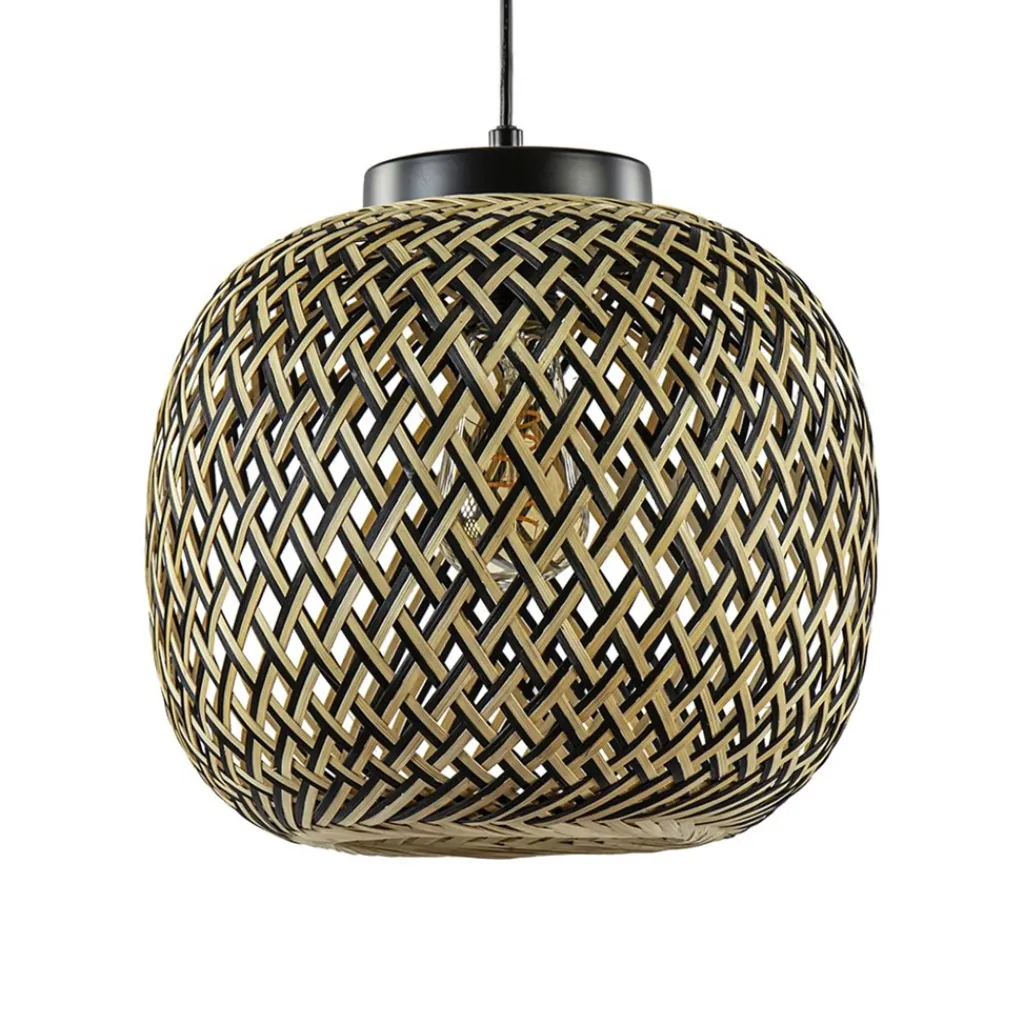 Straluma Ronde hanglamp bamboe naturel met zwart> Eetkamerverlichting|Hanglampen