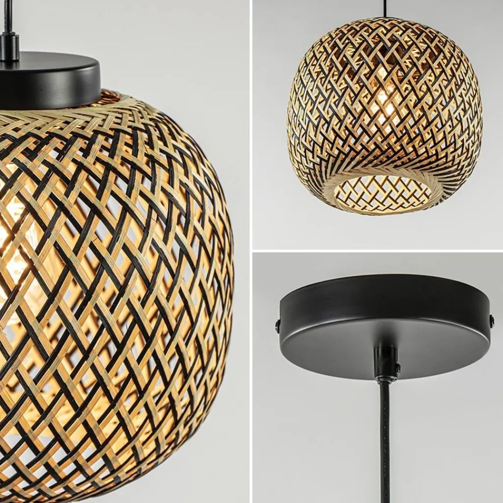 Straluma Ronde hanglamp bamboe naturel met zwart> Eetkamerverlichting|Hanglampen