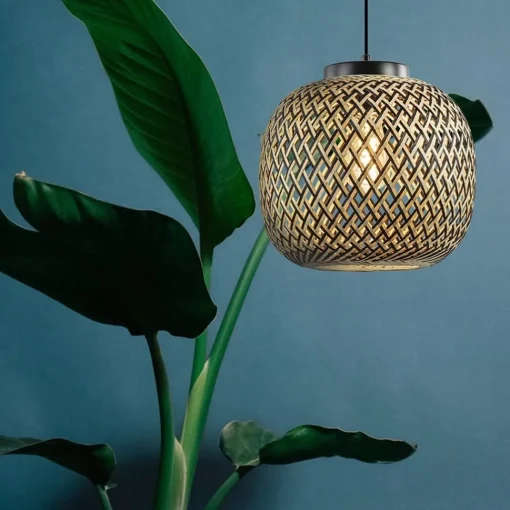 Straluma Ronde hanglamp bamboe naturel met zwart> Eetkamerverlichting|Hanglampen