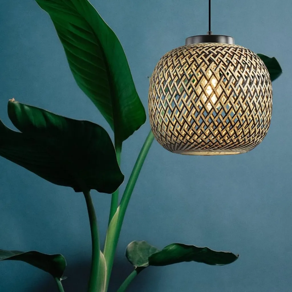 Straluma Ronde hanglamp bamboe naturel met zwart> Eetkamerverlichting|Hanglampen