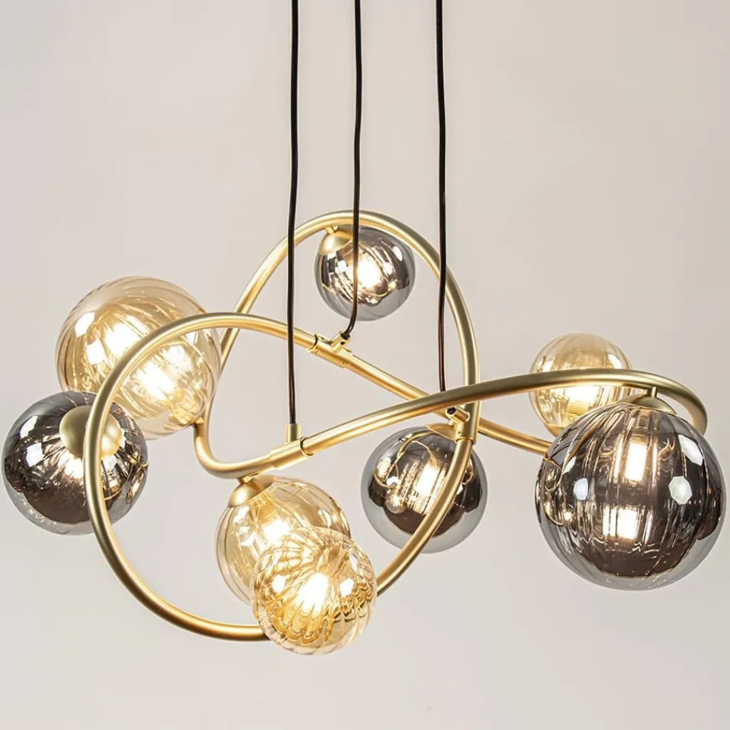Straluma Ronde hanglamp goud met amber en smoke glas> Hanglampen|Eettafellampen