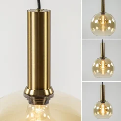 Straluma Ronde hanglamp zwart/goud met amber glas><noscript><img width=