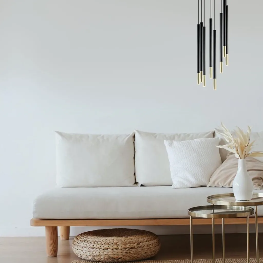 Straluma Ronde 8-lichts hanglamp cilinders zwart goud> Keukenverlichting|Halverlichting