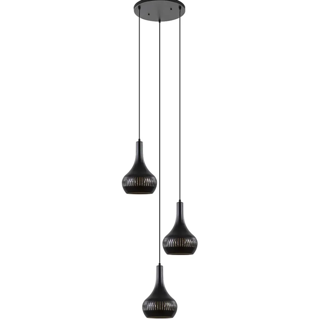Straluma Ronde 3-lichts hanglamp mat zwart met goud> Eettafellampen|Eetkamerverlichting