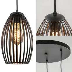 Straluma Ronde 3-lichts hanglamp met draadkappen mat zwart><noscript><img width=