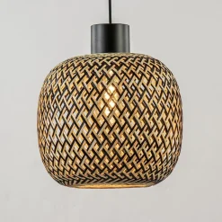 Straluma Ronde 3-lichts hanglamp zwart met bamboe kappen><noscript><img width=