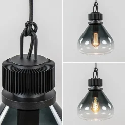 Straluma Ronde 3-lichts hanglamp zwart met smoke/helder glas><noscript><img width=