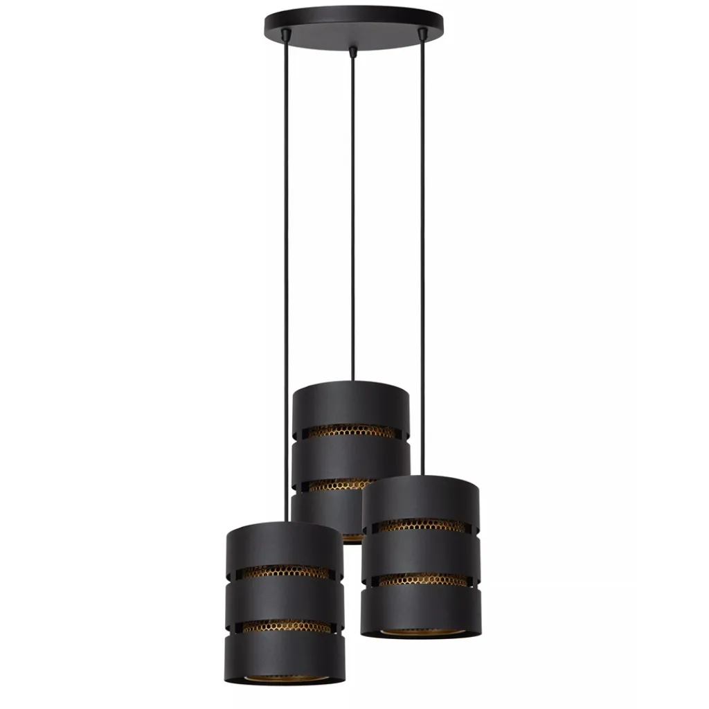 Straluma Ronde 3-lichts hanglamp zwart met goud> Hanglampen|Eettafellampen