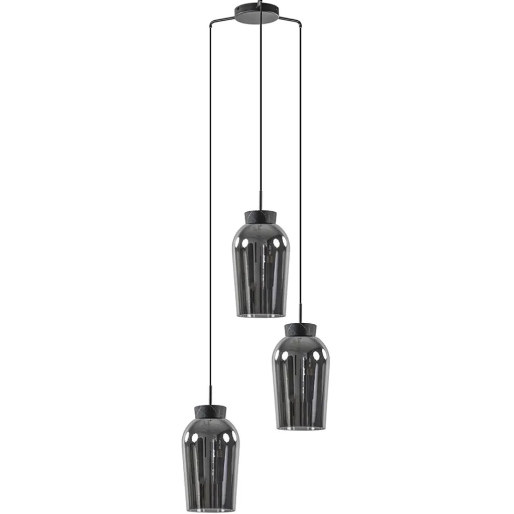 Straluma Ronde 3-lichts hanglamp zwart/marmer met smoke glas> Eettafellampen|Eetkamerverlichting