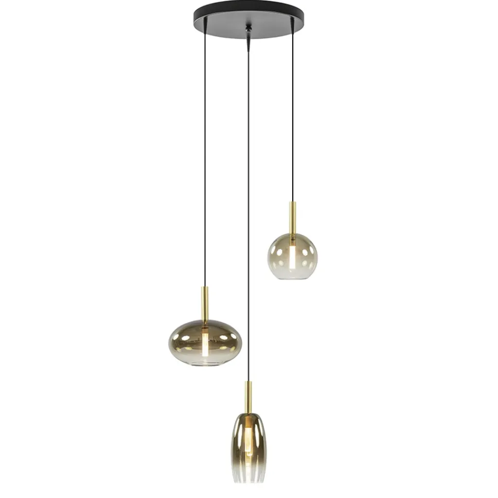 Straluma Ronde 3-Lichts LED hanglamp met gold fading glas> Hanglampen|Eettafellampen