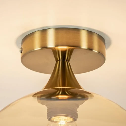 Straluma Ronde plafondlamp goud met amber glas> Plafondlampen|Klassieke Verlichting