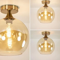Straluma Ronde plafondlamp goud met amber glas><noscript><img width=