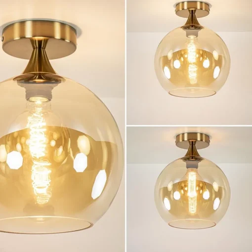 Straluma Ronde plafondlamp goud met amber glas> Plafondlampen|Klassieke Verlichting