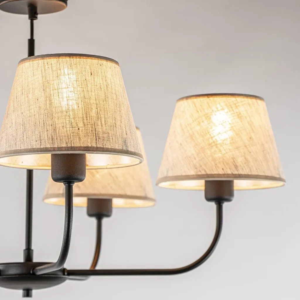 Straluma Ronde plafondlamp 5-lichts zwart met taupe kapjes> Keukenverlichting|Eetkamerverlichting