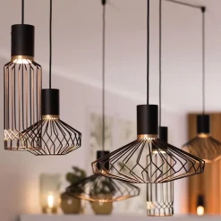 Straluma Samengestelde 6-lichts hanglamp spin met zwarte kappen><noscript><img width=