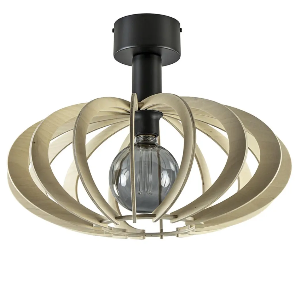 Straluma Scandinavische plafondlamp mat zwart met houten kap> Keukenverlichting|Plafondlampen