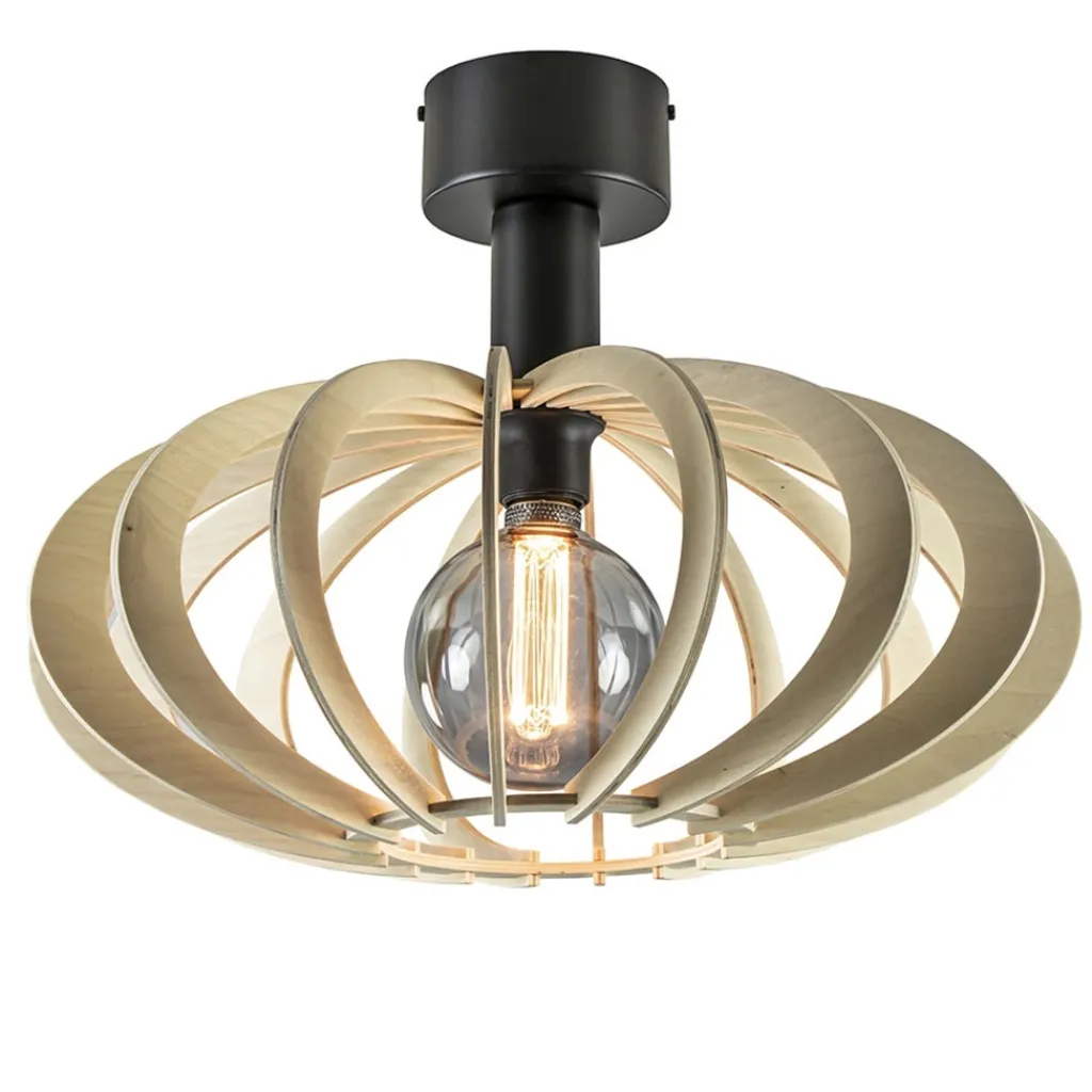 Straluma Scandinavische plafondlamp mat zwart met houten kap> Keukenverlichting|Plafondlampen
