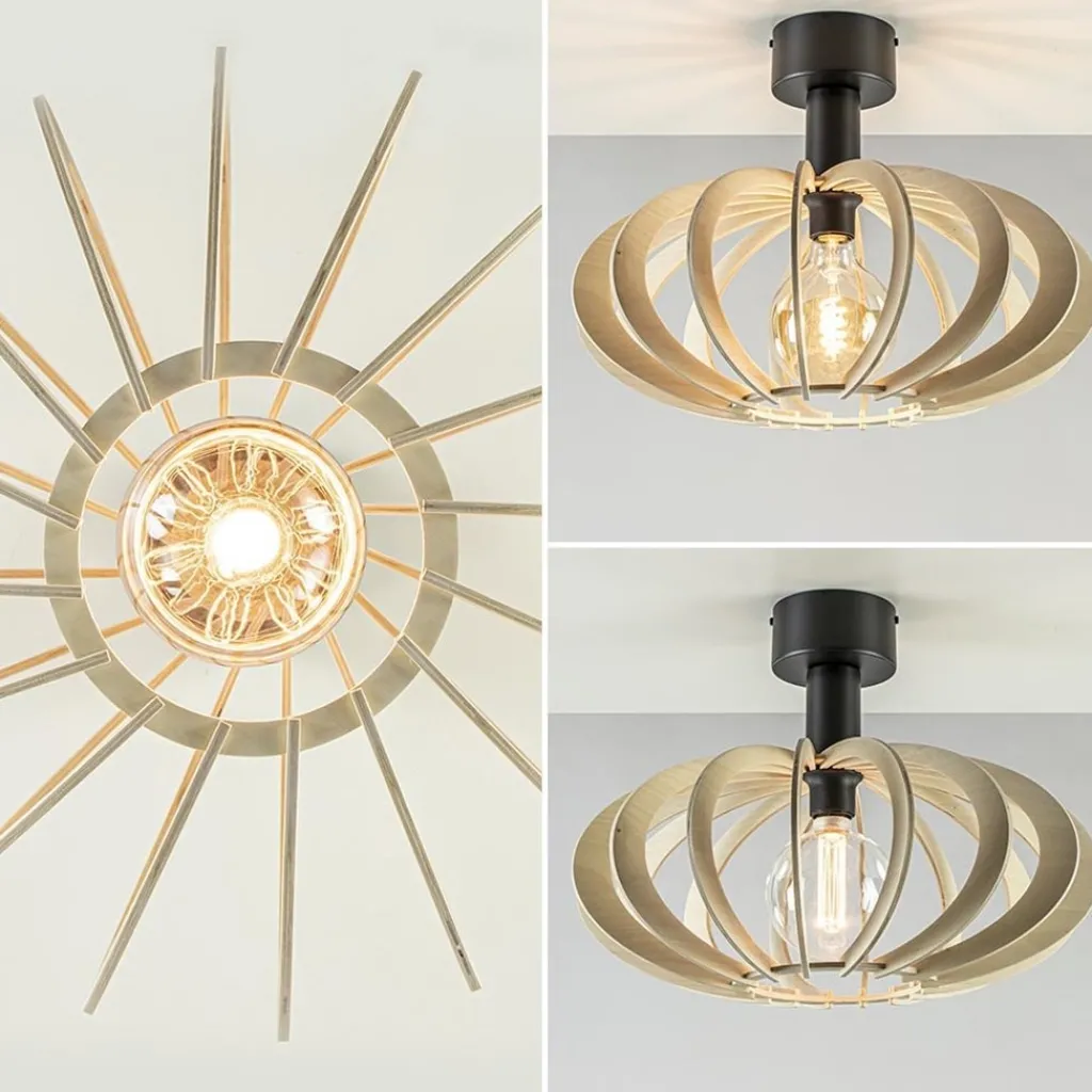 Straluma Scandinavische plafondlamp mat zwart met houten kap> Keukenverlichting|Plafondlampen