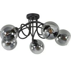 Straluma Sierlijke plafondlamp zwart met smoke glazen bollen> Woonkamerlampen|Slaapkamerlampen