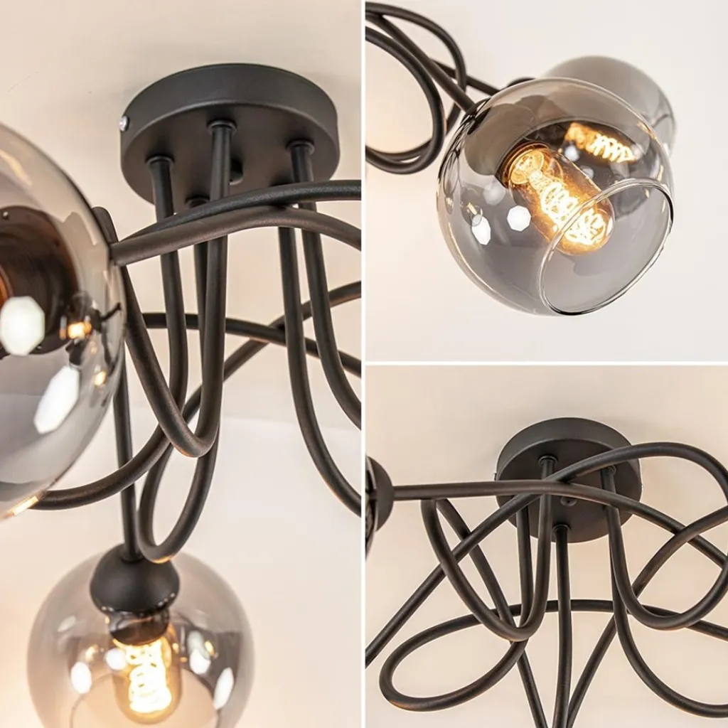 Straluma Sierlijke plafondlamp zwart met smoke glazen bollen> Woonkamerlampen|Slaapkamerlampen
