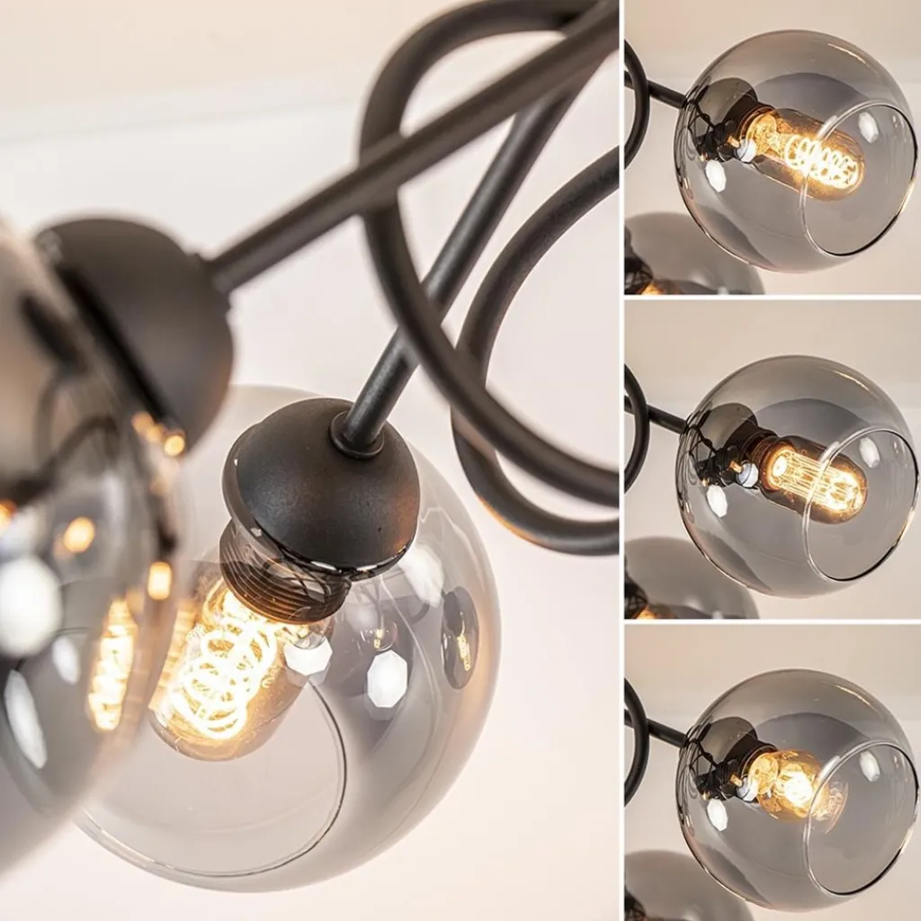 Straluma Sierlijke plafondlamp zwart met smoke glazen bollen> Woonkamerlampen|Slaapkamerlampen