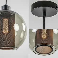 Straluma Smoke glazen hanglamp bol met zwarte gaas cilinder><noscript><img width=