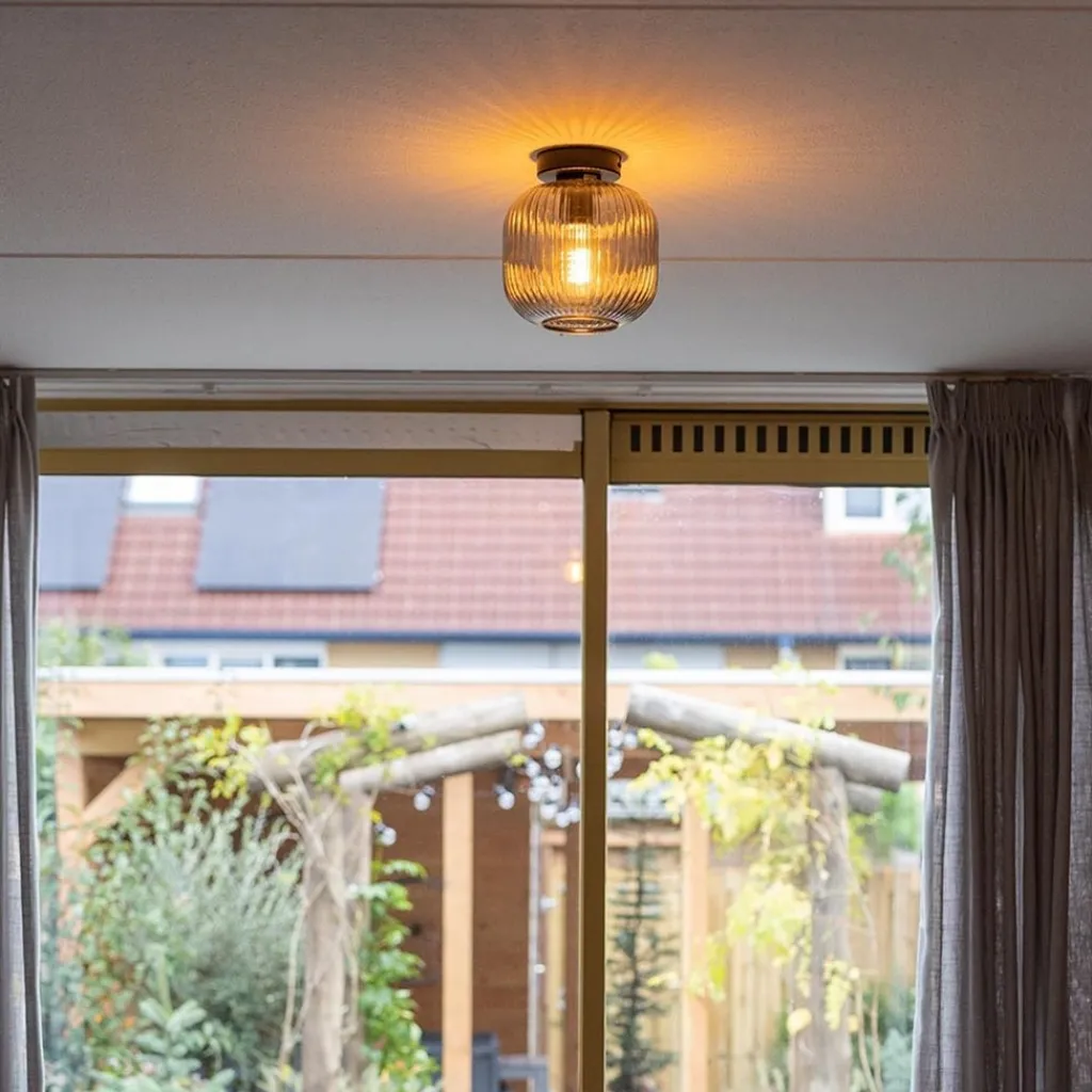 Straluma Smoke glazen plafondlamp met zwarte bevestiging> Plafondlampen|Klassieke Verlichting