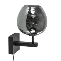 Straluma Smoke glazen wandlamp met zwart inclusief snoer> Halverlichting|Wandlampen