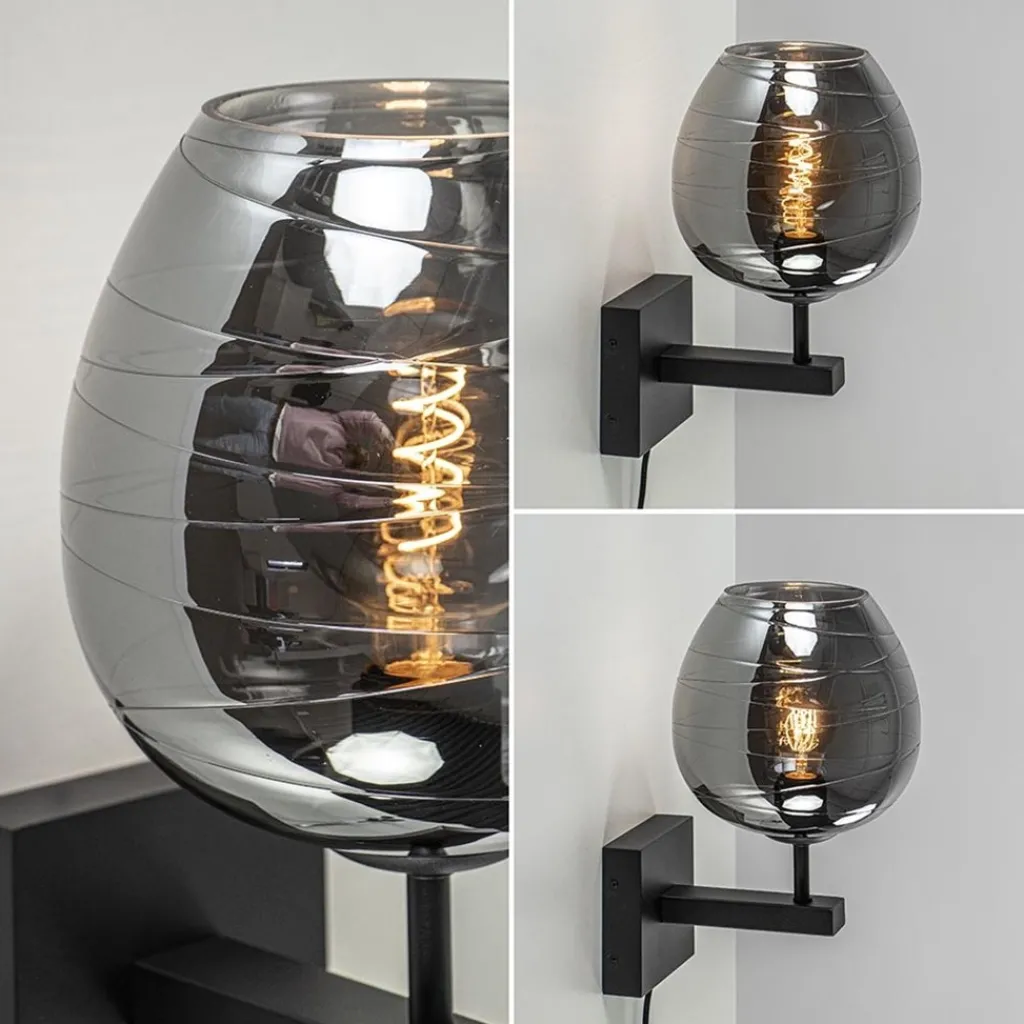 Straluma Smoke glazen wandlamp met zwart inclusief snoer> Halverlichting|Wandlampen