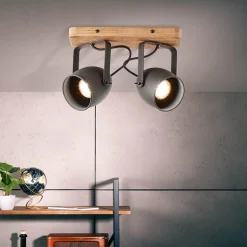 Straluma Spot 2-lichts zwart met hout><noscript><img width=