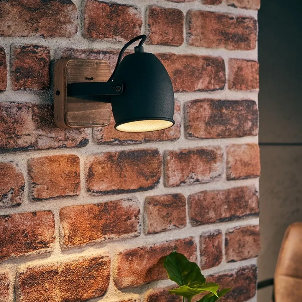 Straluma Spot 1-lichts zwart met hout> Wandlampen|Opbouwspots
