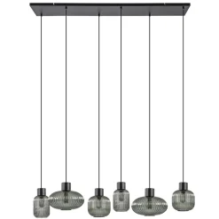 Straluma Stijlvolle 6-lichts eettafelhanglamp zwart met smoke glas> Eettafellampen|Pendel Lampen