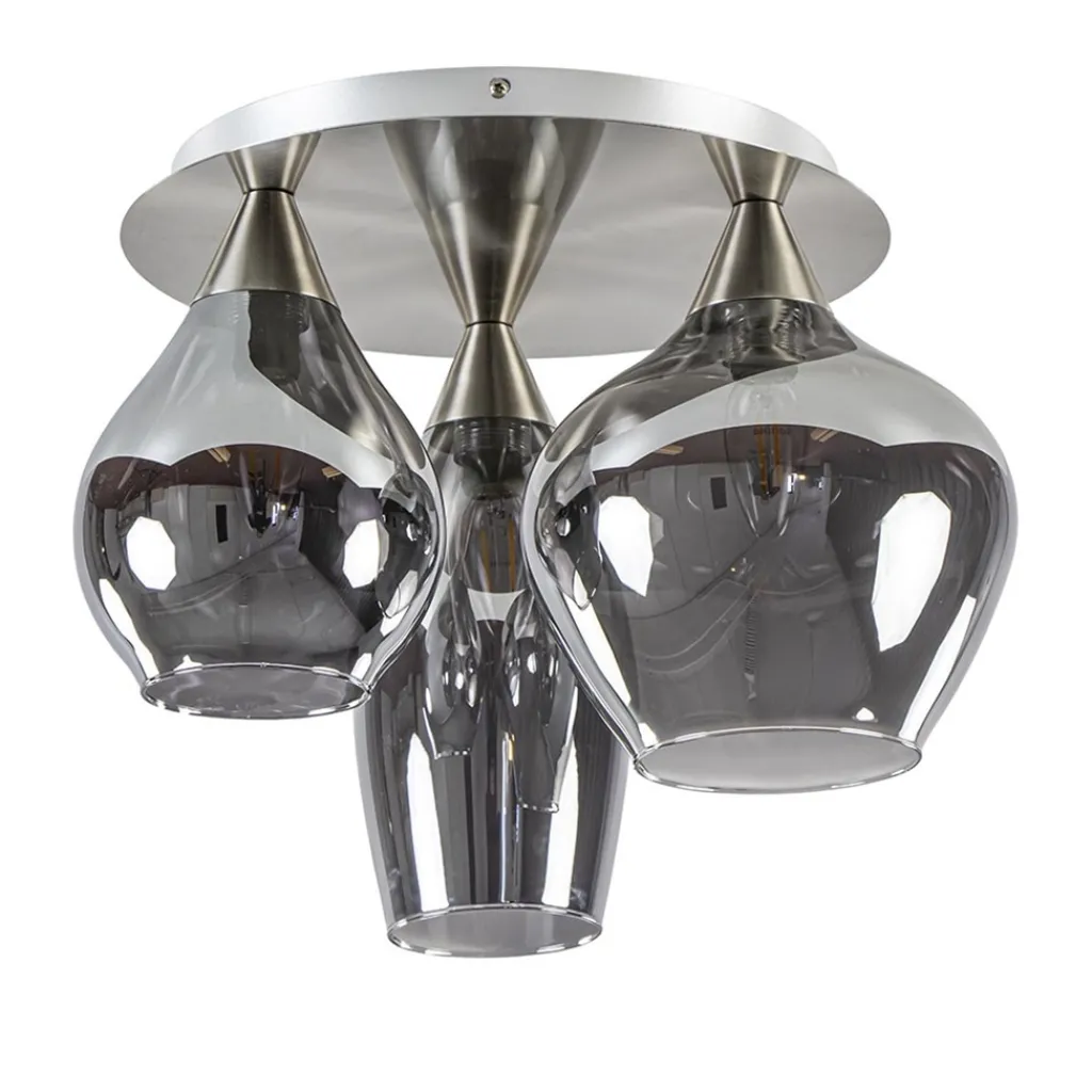 Straluma Stijlvolle plafondlamp nikkel mat met smoke glas> Halverlichting|Plafondlampen