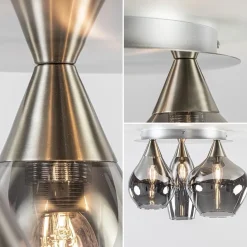 Straluma Stijlvolle plafondlamp nikkel mat met smoke glas><noscript><img width=