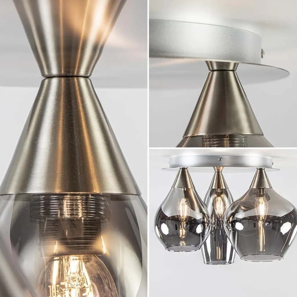 Straluma Stijlvolle plafondlamp nikkel mat met smoke glas> Halverlichting|Plafondlampen