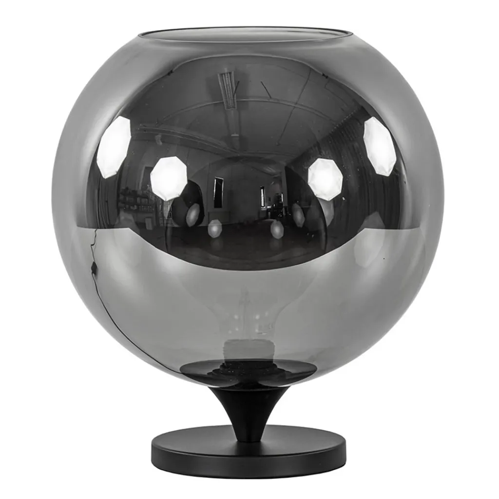 Straluma Stijlvolle tafellamp zwart met smoke/titanium glazen bol> Tafellampen|Luxe Verlichting